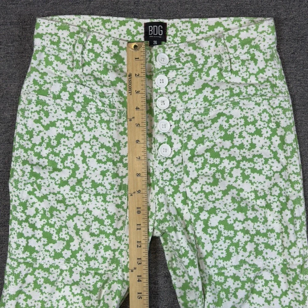 BDG Green White Ditsy Floral Button Fly Boho Hippie Sailor Pockets Women's 26‎
